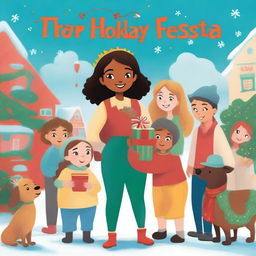 Create a heartwarming storybook cover for 'The Holiday Fiesta' by Leya Pooh in a 9:16 aspect ratio