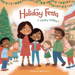 Create a heartwarming storybook cover for 'The Holiday Fiesta' by Leya Pooh in a 9:16 aspect ratio