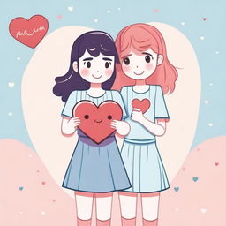 A cartoon-style illustration of two characters, a masc girl and a feminine girl