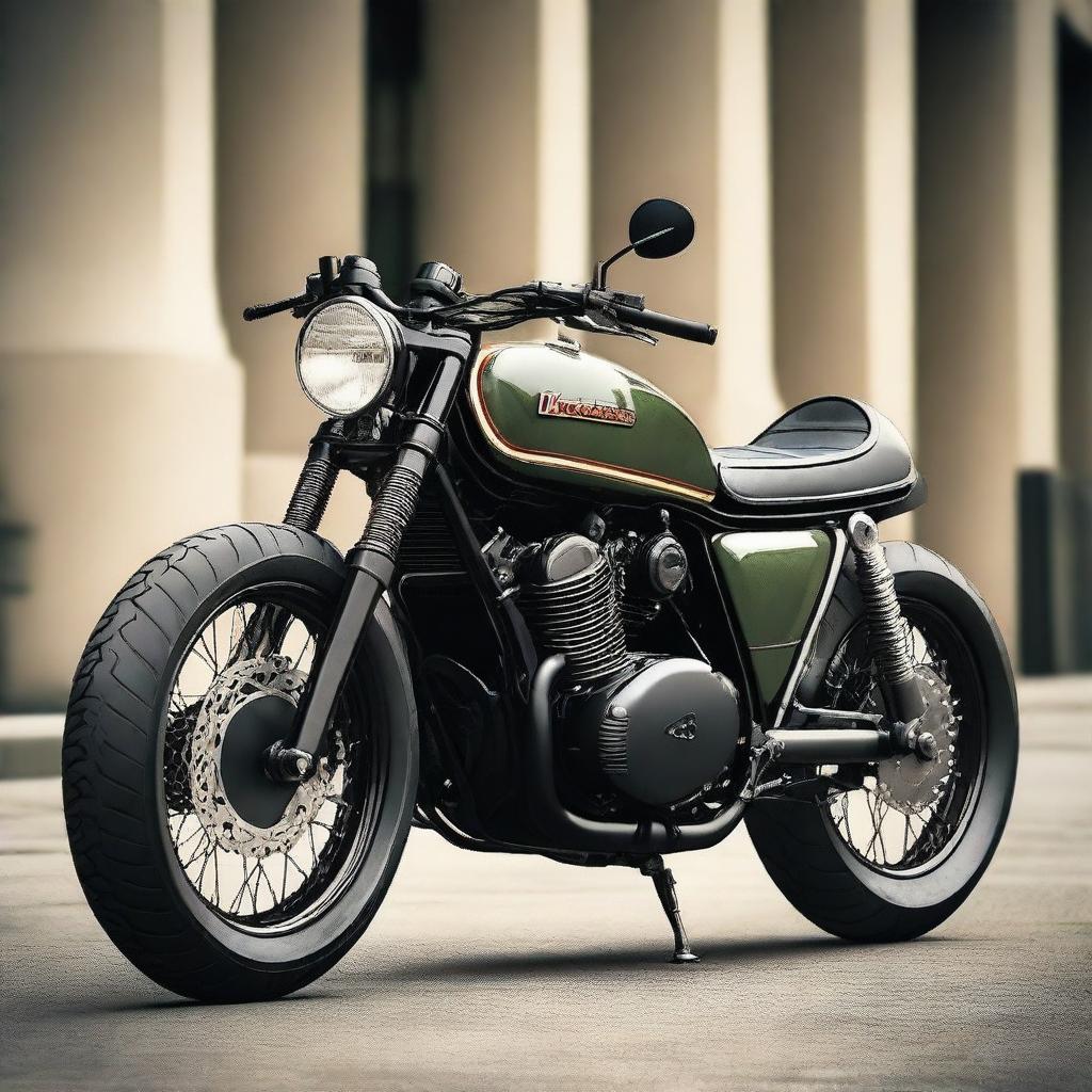 A retro Kawasaki motorcycle with an aggressive look