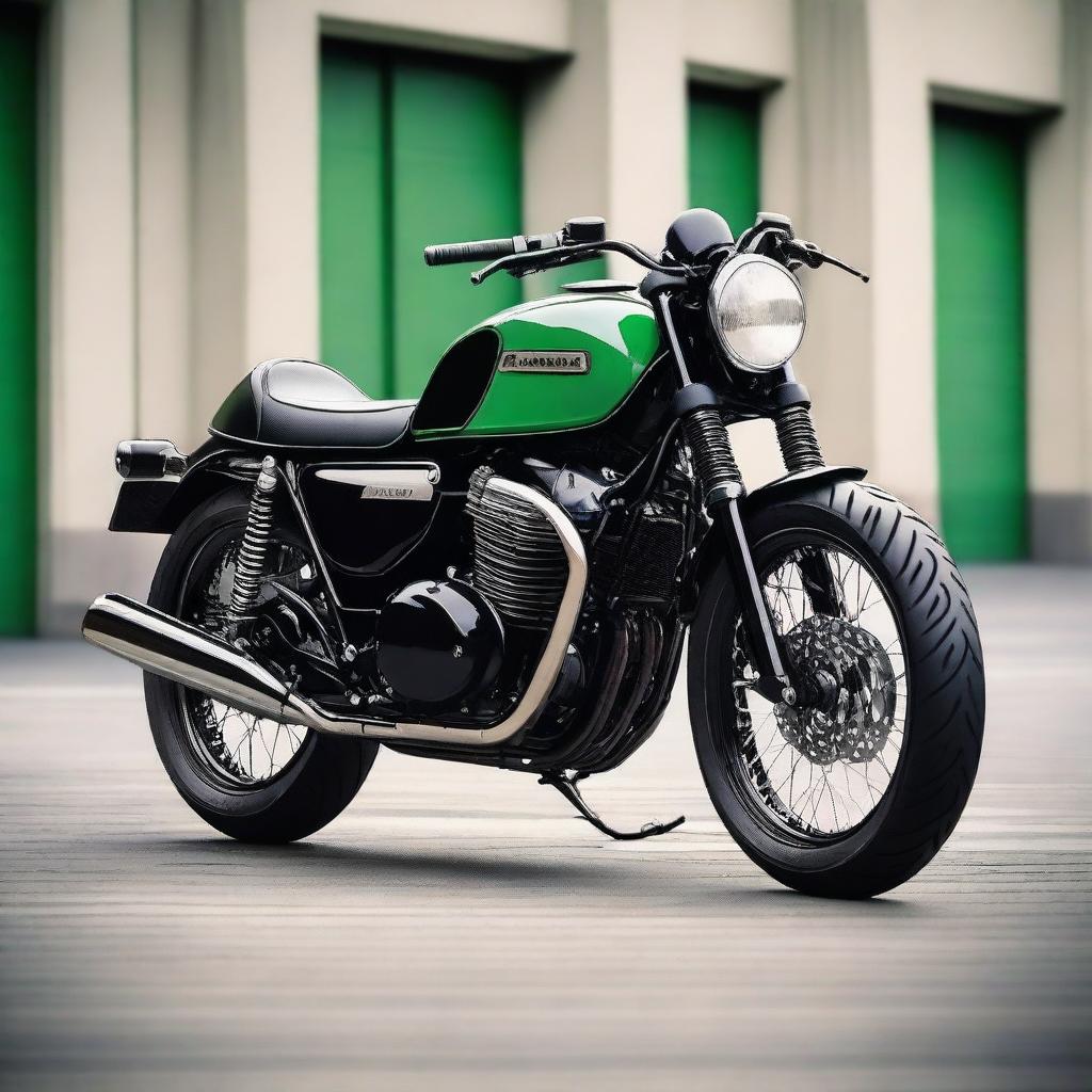 A retro Kawasaki motorcycle with an aggressive look