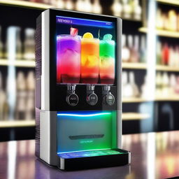 A futuristic cocktail dispensing machine with sleek, modern design