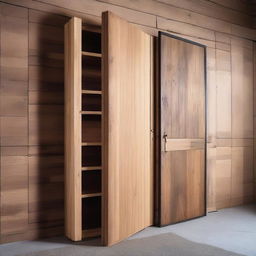 A hidden door with wooden planks that has a secret compartment