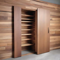 A hidden door with wooden planks that has a secret compartment