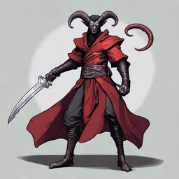 A Dungeons & Dragons 5th edition Tiefling character standing at 5'8" and weighing 165lbs