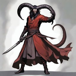 A Dungeons & Dragons 5th edition Tiefling character standing at 5'8" and weighing 165lbs