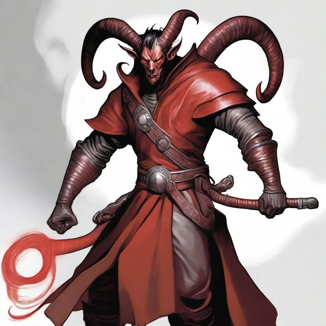 A Dungeons & Dragons 5th edition Tiefling character standing at 5'8" and weighing 165lbs