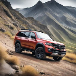 A detailed image of a powerful SUV 4x4 vehicle driving through rugged terrain