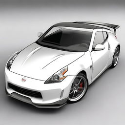 A custom car design featuring a Nissan 370z body with the distinctive head lights of a Porsche 911