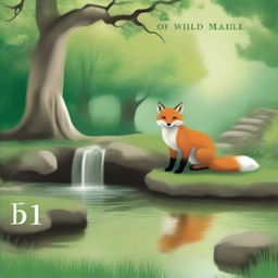 A captivating book cover featuring a serene forest scene with a charming fox sitting by an old stone wishing well