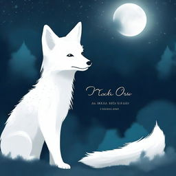 A captivating book cover featuring a white fox pup standing on a moonlit path at night