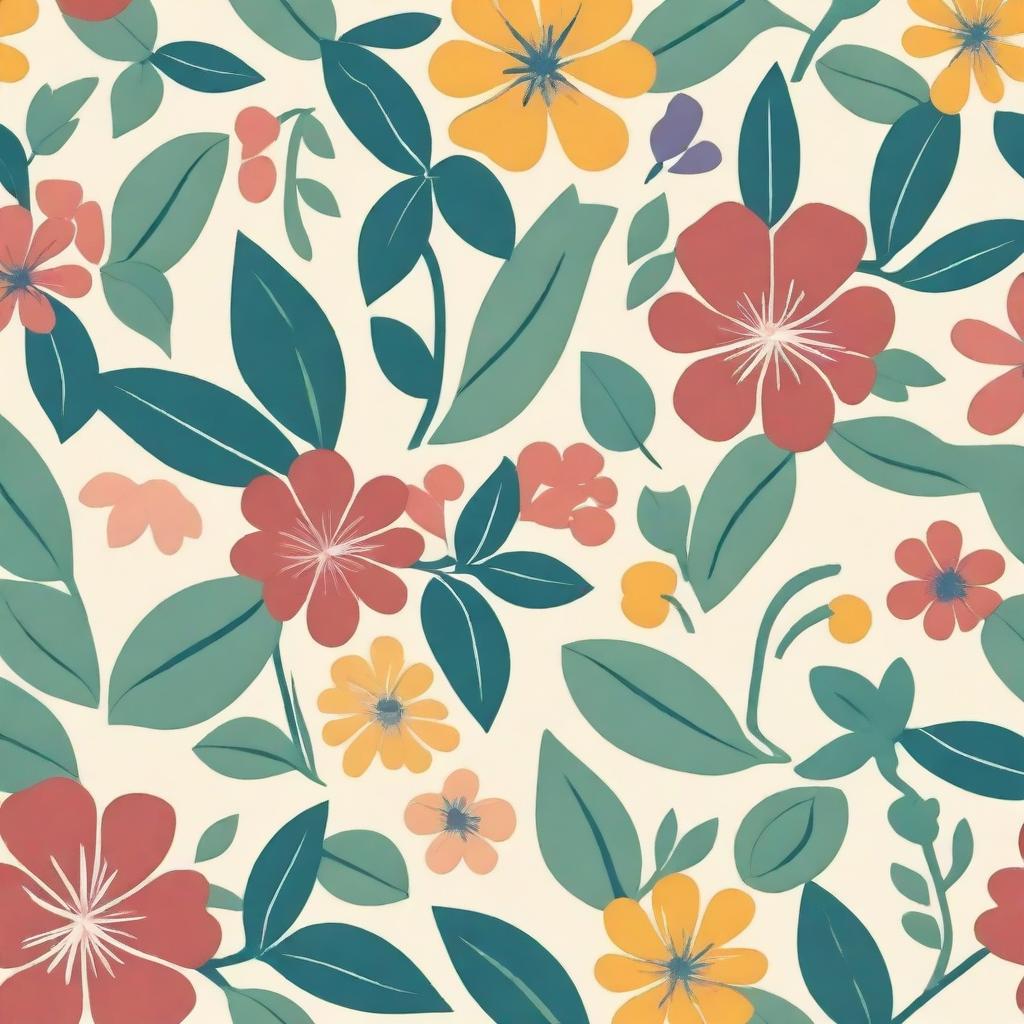 Create a seamless, tile-able floral pattern featuring a variety of flowers and leaves