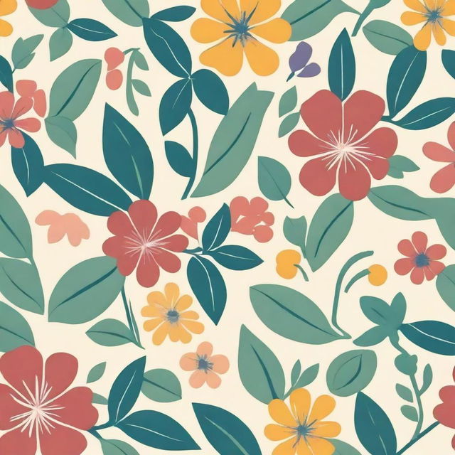 Create a seamless, tile-able floral pattern featuring a variety of flowers and leaves