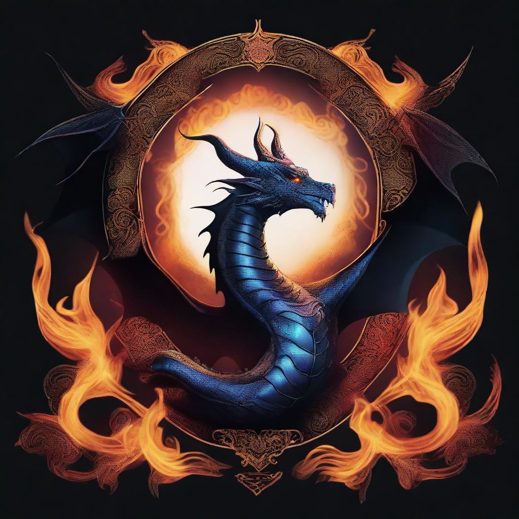 A contrasting light and dark background featuring a combination of a dragon and a siren