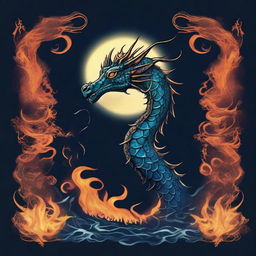 A contrasting light and dark background featuring a sea dragon with fins