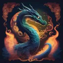 A contrasting light and dark background featuring a sea dragon with fins