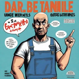 A book cover titled 'The Extremely Long But Also Terribly Short Adventures of Uncle Daniel' featuring a man with tanned skin, dark eyes, and a shaved head