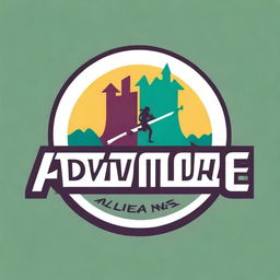 A logo for an adventure book in a 2D comic book style