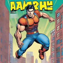 A colorful comic book cover featuring a male superhero with olive skin, dark eyes, and brown hair