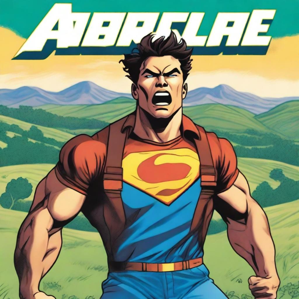 A colorful comic book cover featuring a male superhero with olive skin, dark eyes, and brown hair