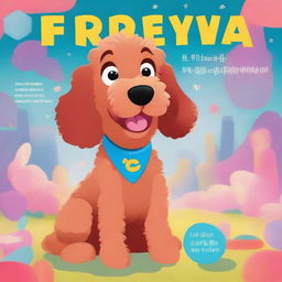 A Disney-style movie poster featuring a small red curly labradoodle named Freya