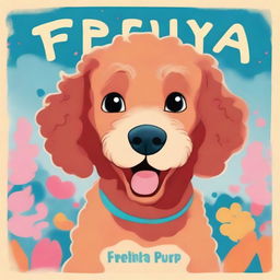 A Disney-style movie poster featuring a small red curly labradoodle named Freya