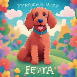 A Disney-style movie poster featuring a small red curly labradoodle named Freya