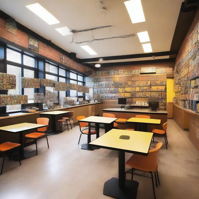 A cozy and inviting cafeteria designed specifically for nerds