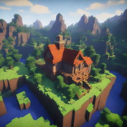 An exciting and vibrant Minecraft survival server with lush forests, towering mountains, and bustling player-built towns