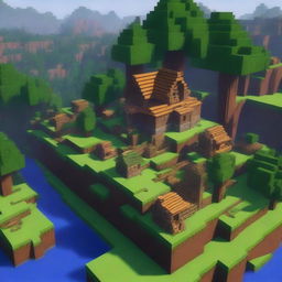 An exciting and vibrant Minecraft survival server with lush forests, towering mountains, and bustling player-built towns