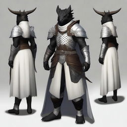 Create an image of a female Black Dragonborn cleric wearing white armor