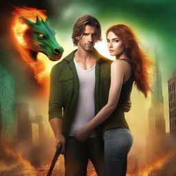 Create a book cover for a New Adult post-apocalyptic unicorn and dragon shapeshifter romance