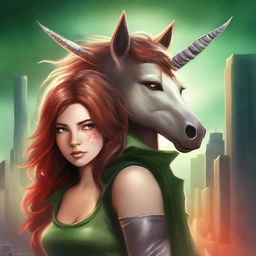 Create a book cover for a New Adult post-apocalyptic romance featuring a unicorn and dragon shapeshifter