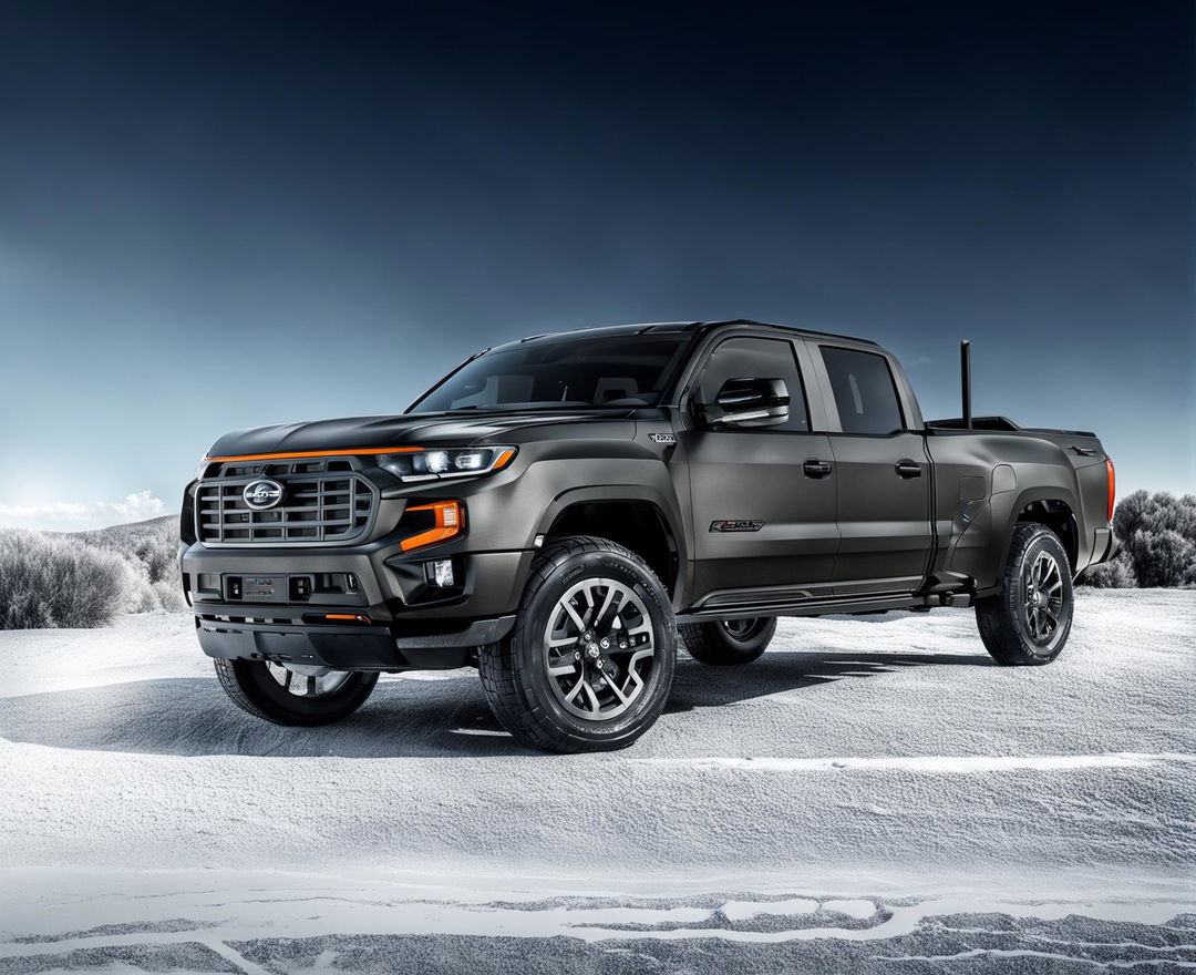 The 'Fast-Bed Hauler' car combines the speed of a sports car with the utility of a pickup truck, featuring a rugged matte black exterior, spacious truck bed, and a comfortable, functional interior