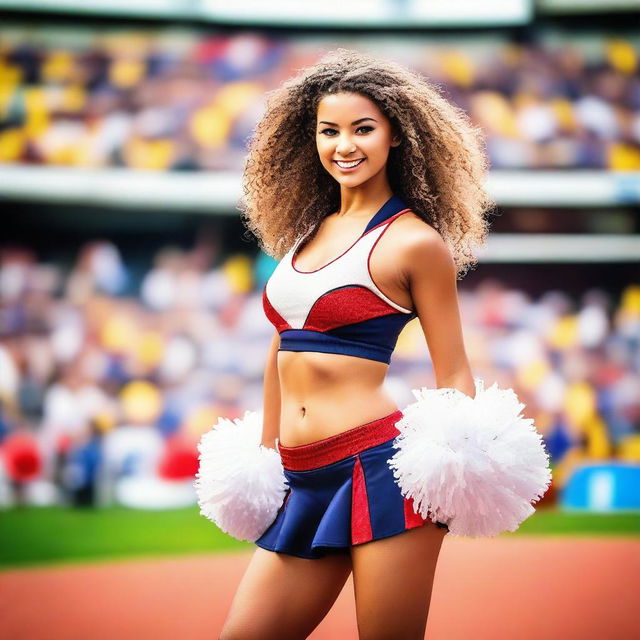 A cheerleader posing in a sexy outfit, striking a confident and alluring pose