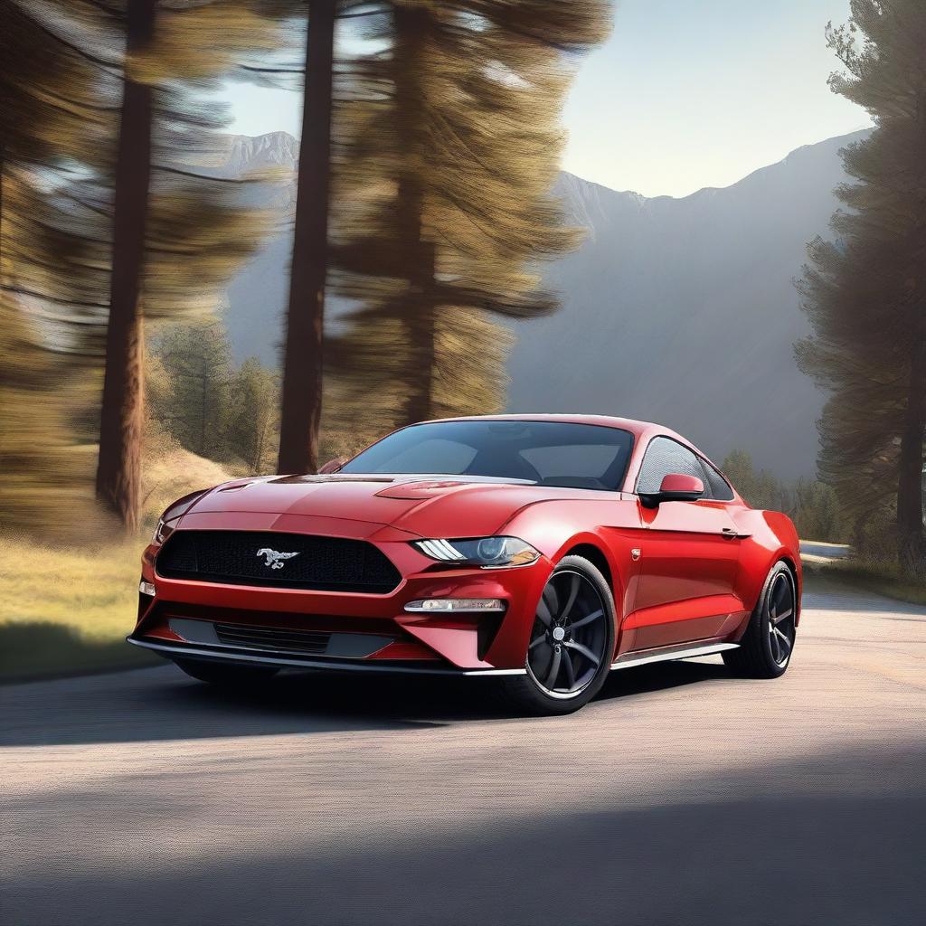 A detailed and realistic image of a Ford Mustang GT, showcasing its sleek design, powerful stance, and iconic features