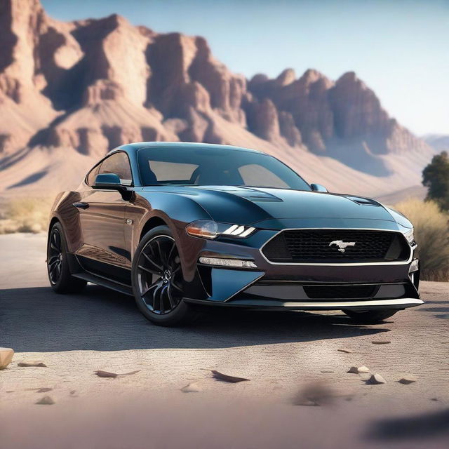 A detailed and realistic image of a Ford Mustang GT, showcasing its sleek design, powerful stance, and iconic features