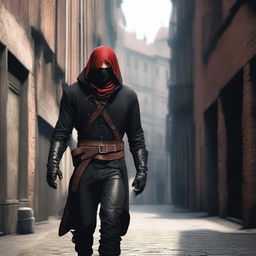 Create an image of a tall human rogue with red hair