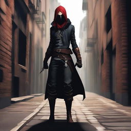 Create an image of a tall human rogue with red hair