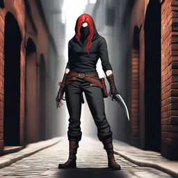 Create an image of a tall human rogue with red hair