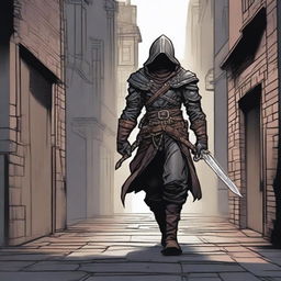 A detailed illustration of a human rogue from Dungeons & Dragons