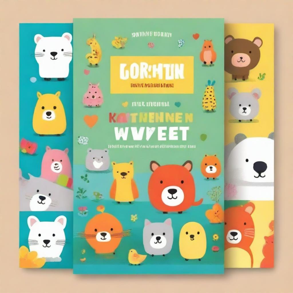 A colorful and cheerful kindergarten book cover featuring cute animals, playful children, and bright, inviting backgrounds