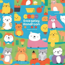 A colorful and cheerful kindergarten book cover featuring cute animals, playful children, and bright, inviting backgrounds