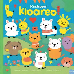 A colorful and cheerful kindergarten book cover featuring cute animals, playful children, and bright, inviting backgrounds