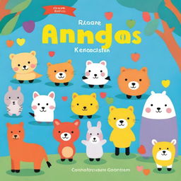 A colorful and cheerful kindergarten book cover featuring cute animals, playful children, and bright, inviting backgrounds