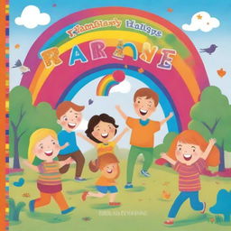 A vibrant and engaging children's book cover featuring cheerful illustrations of kids having fun