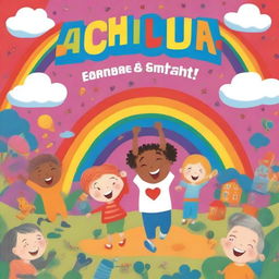 A vibrant and engaging children's book cover featuring cheerful illustrations of kids having fun
