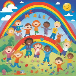 A vibrant and engaging children's book cover featuring cheerful illustrations of kids having fun