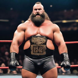 A detailed and realistic image of Braun Strowman, the professional wrestler, in his wrestling attire