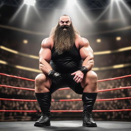 Create an image of Braun Strowman, the WWE wrestler, in a dynamic wrestling pose inside a WWE ring